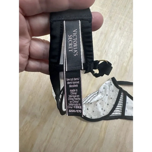 NEW Victorias Secret 32DD Unlined Low Cut Demi Bra Black White Mesh Sheer - Picture 3 of 5